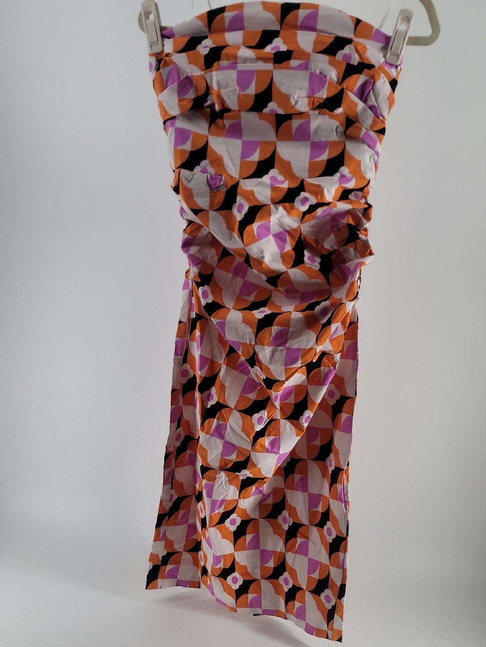 Anthropologie Strapless Geo-Print Midi Dress in Orange, Pink & Black